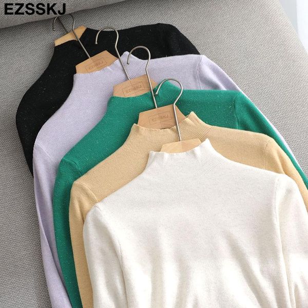 

women's sweaters glitter gentle color highneck basic soft sweater pullovers women winter autumn chic 2021 for long sleeve, White;black