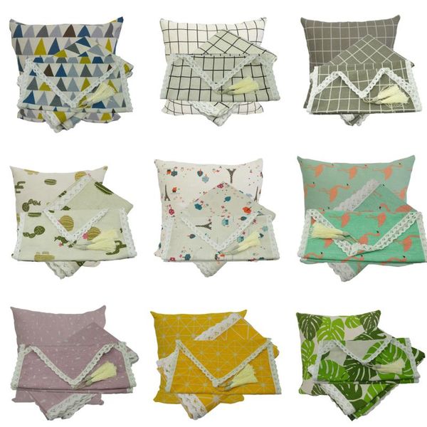 

table cloth linen cotton lace tassel runner printed plaids cushion cover nodic set christmas wedding gift home decoartion