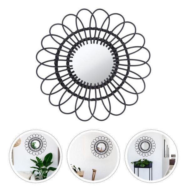 

mirrors 1pc home mirror wall hanging rattan woven decorative (black)