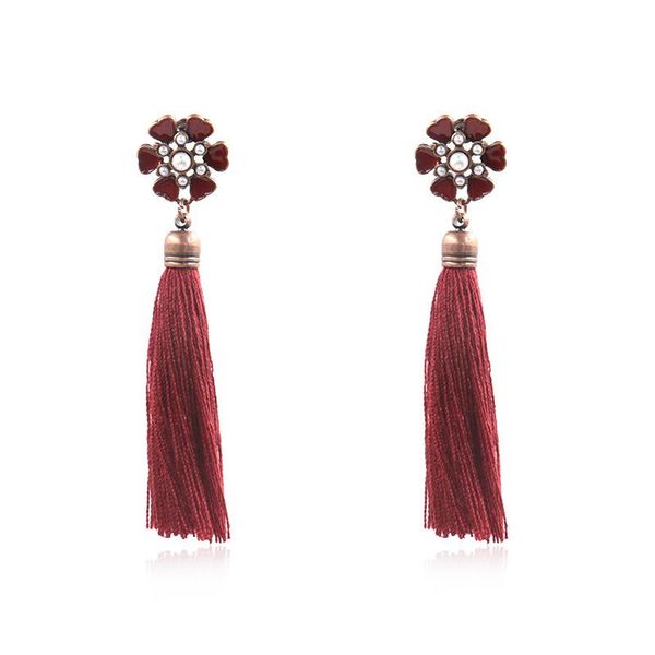 

dangle & chandelier losodo earings fashion jewelry cotton thread bohemian personality flower long style tassel pendant for women, Silver