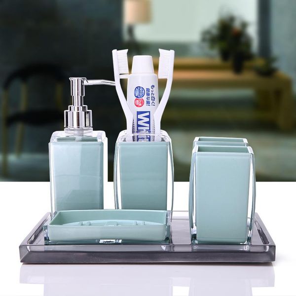 

bath accessory set bathroom accessories plexiglass soap dispenser brush rack mouthwash cup 6-piece wedding gift