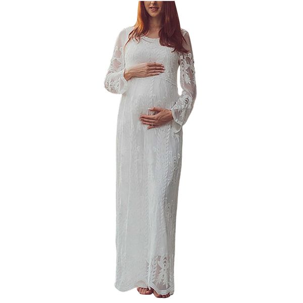 Frauen Elegence Schwangerschaft Maxi Langes Kleid Fotografie Prop Spitze Solide Weiße Kleider Umstandskleid Für Schwangere Fotoshooting Q0713