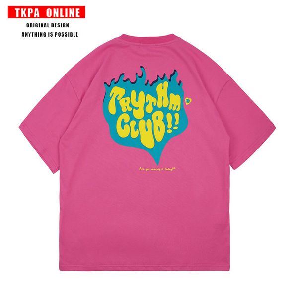 

tkpa guochao brand vibe style hip hop trend love graffiti hiphop short sleeve t-shirt half sleeve shirt for men and women, White