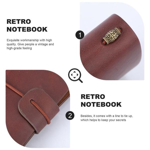 

retro vintage notebook journal diary leather pocket notepad with clips and carton (dark coffee) notepads, Purple;pink