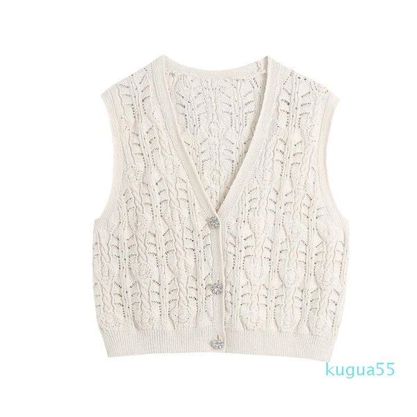 

women's vests v-neck fashion sweater vest lady summer hollow out elegant crop women 2021 buttons sleeveless outwear girl, Black;white