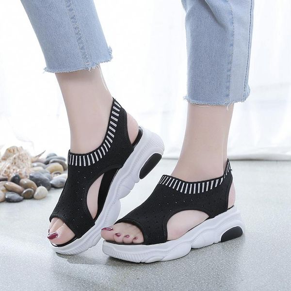 

dress shoes sooneeya elastic women sandals 2021 female summer wedge platform ladies slip-on flat woman sandalias, Black