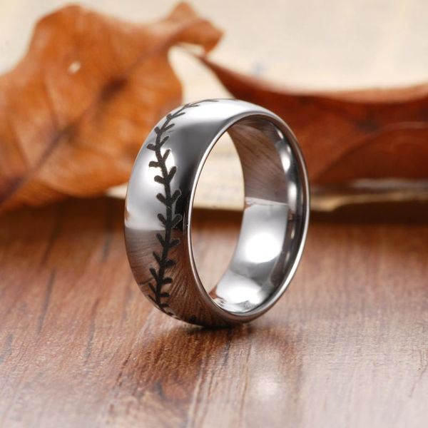 

wedding rings baseball stitch scene ring domed tungsten mens promise sports engagement for men size 6-15, Slivery;golden