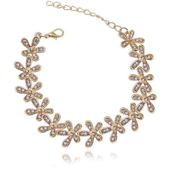 Temperamento da moda Coringa Stromestone Cristal Flor Chain Bracelet Acessórios de joias