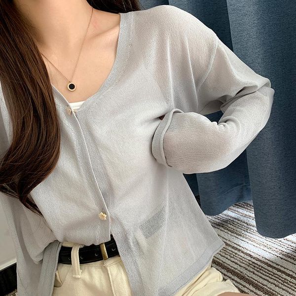 

women's blouses & shirts coigarsam knitting shirt womens loose thin v-neck women gray white pink apricot 8124