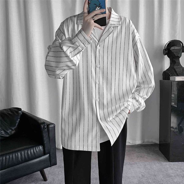 

men's casual shirts classic male striped shirts casual business men's office black/white suit collar long sleeve chemise homme 5xl, White;black