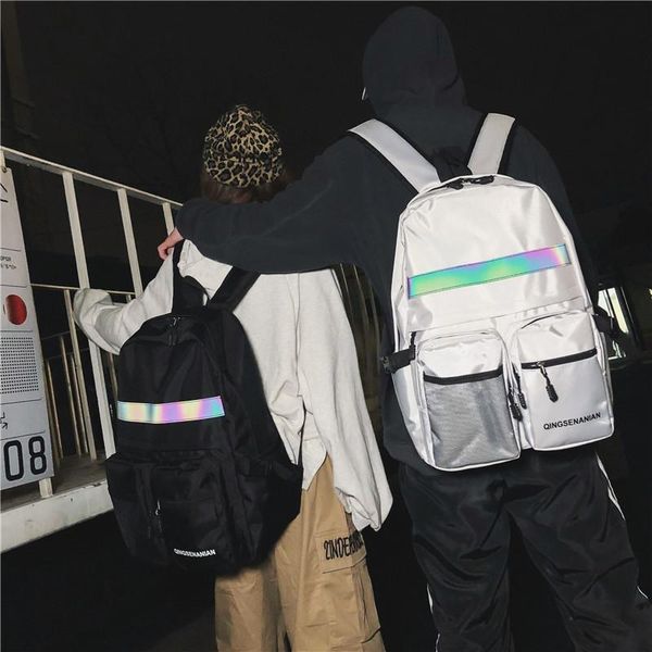 

backpack men and women luminous strip multifunctional fashion student computer bag oxford mochilas