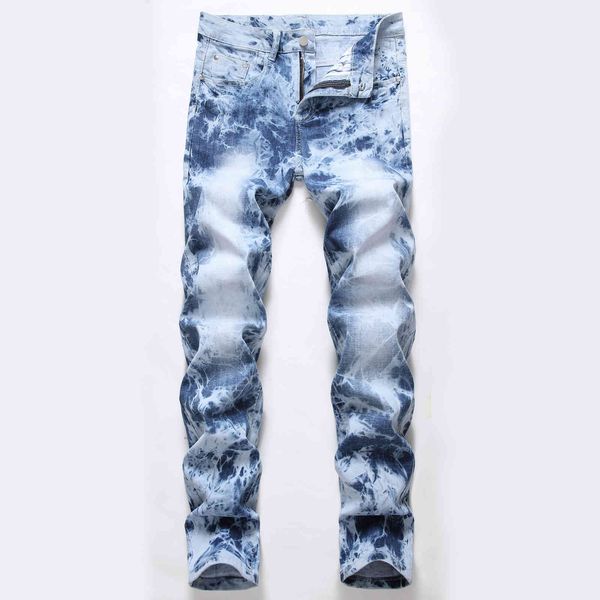 

mens stretch slim fit jeans fashion tie dye straight biker denim pants big size motocycle hip hop trousers for male jb533, Blue