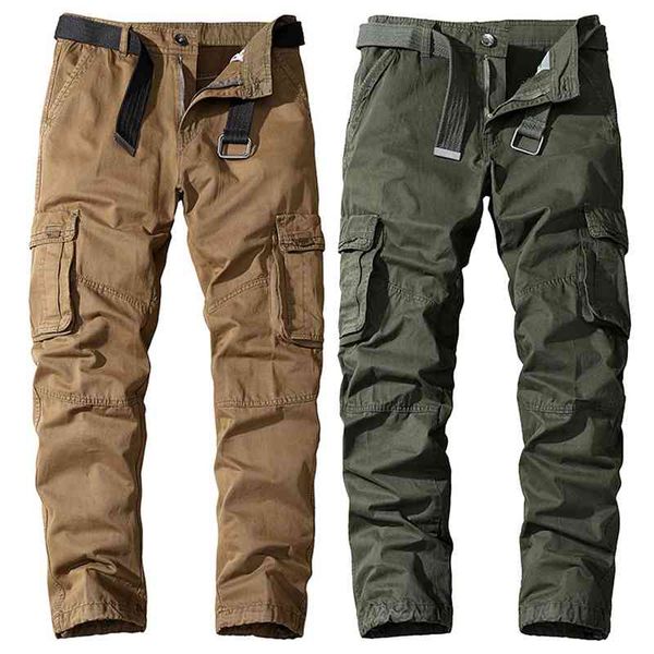 Männer Hosen Solide Baumwolle Cargo Hosen Männer Outdoor Militärische Taktische Arbeit Hosen Multi-Taschen Hosen Mode Kleidung Männlich 210406