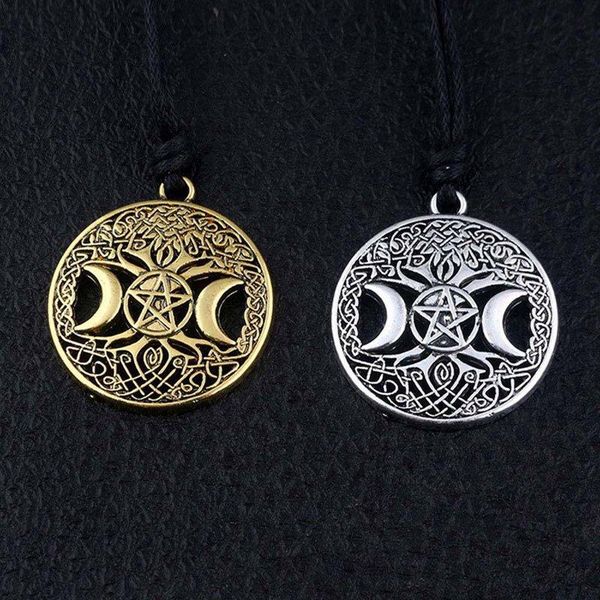

pendant necklaces round hollow charms moon pentagram necklace, Silver