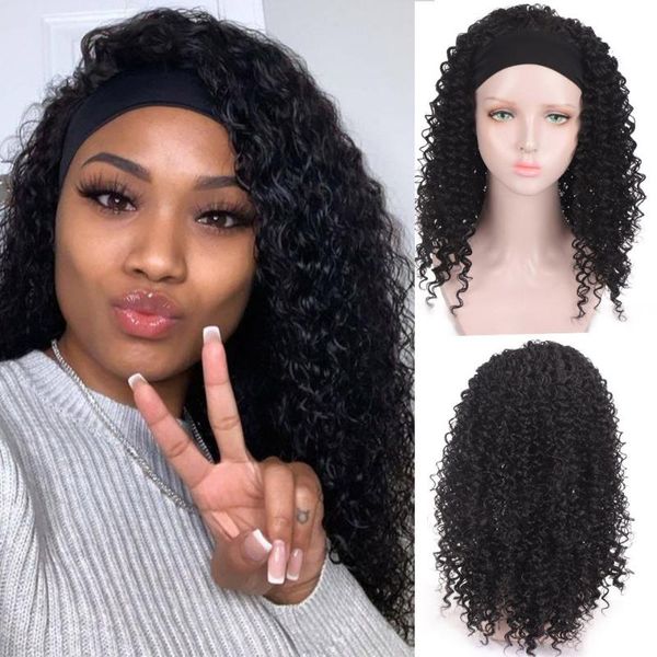 

synthetic wigs houyan long curly hair headband wig african black lady
