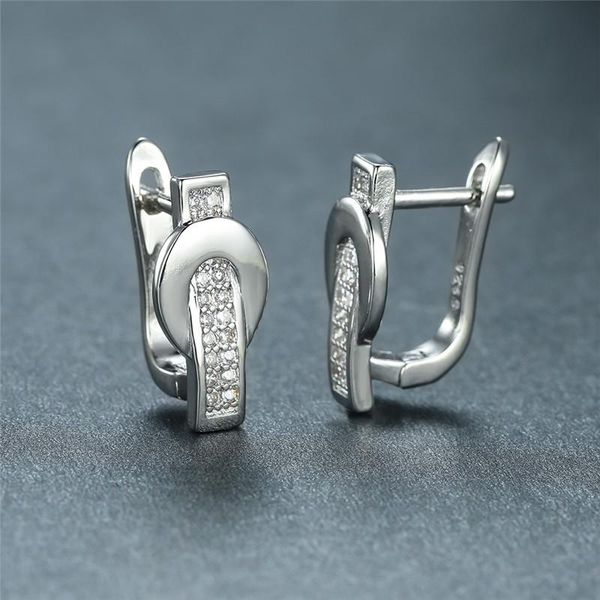 

hoop & huggie dainty gold silver color earrings female luxury crystal trendy white zircon small stone for women jewelry, Golden;silver