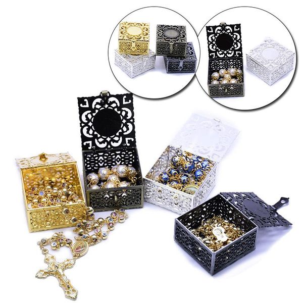 

gift wrap rosary bead box necklace metal christian catholic religious hollow-out exquisite jewelry container case storage