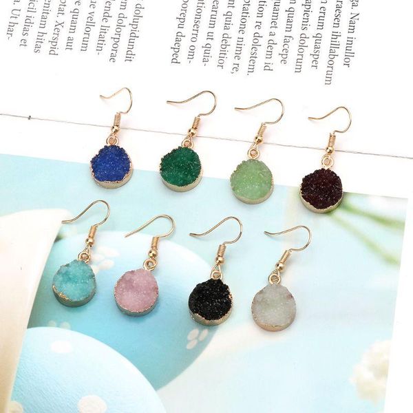 

dangle & chandelier druzy stone hook drop earring round circle natural quartz geode crystal jewelry, Silver
