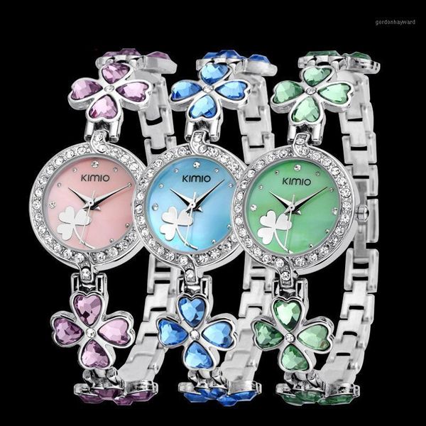

spot trend ladies watches korean female student four-leaf clover rhinestone bracelet fashion women watch steel belt wristwatches, Slivery;brown