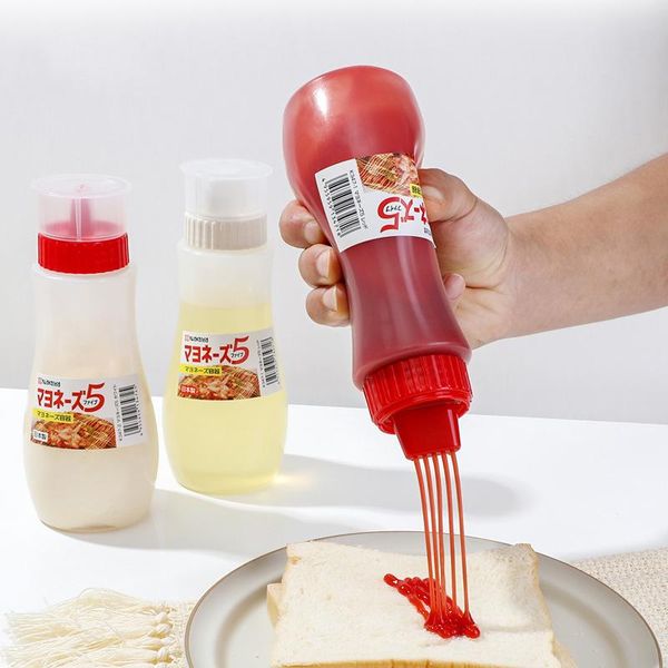 

storage bottles & jars 380ml squeeze bottle 5 nozzles ketchup mustard salad dressing seasoning squeezer condiment for family restaurant bake
