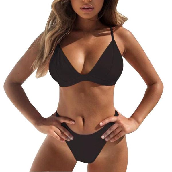 Mulheres Swimwear Bikini 2021 Mulheres Dois Peças Definir Sólido Pushpy Push Up Swimsuit Tankini Tanki