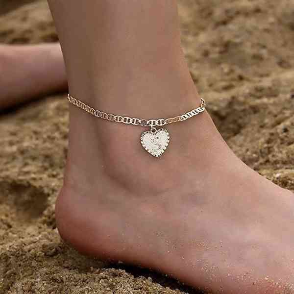 

26 letters ankle bracelets gold love heart for women mariner chain crystal anklet girls fashion jewelry, Red;blue