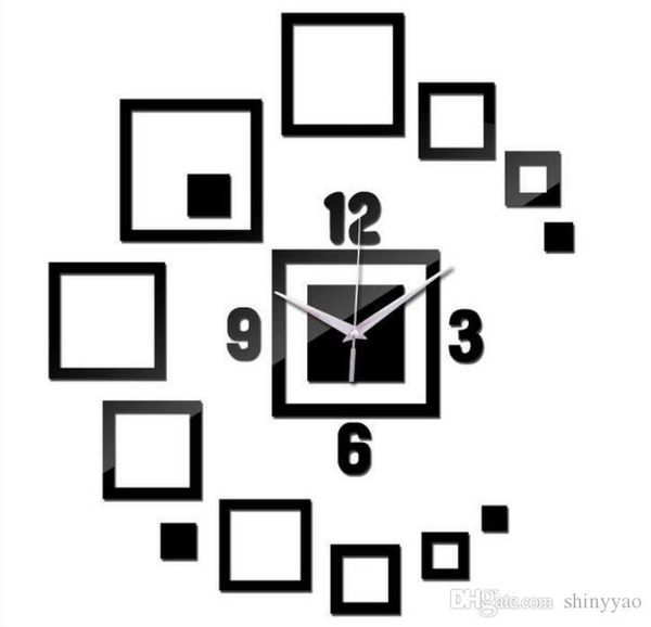 

diy creative mirror box clock wall living room 3d stereo acrylic clocks