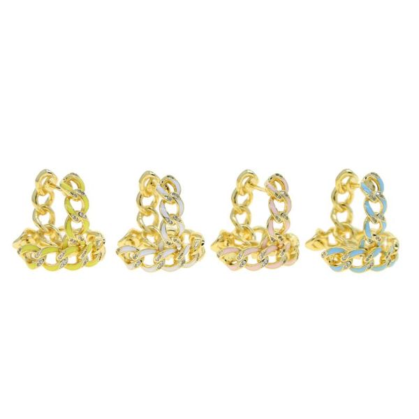 

hoop & huggie wholesale classic gold plated colorful fashion women jewelry neon enamel bling cz stone cuban link chain earring, Golden;silver