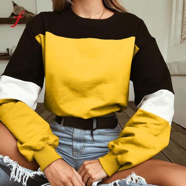

women's hoodies & sweatshirts zogaa long sleeve splcing color sweatshirt pullover blouse patchwork harajuku clothes women sudadera muj, Black