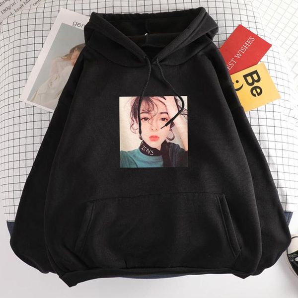 

women's hoodies & sweatshirts harajuku female pullover casual shirt plus velvet thick print hooded sweatshirt hoodie long sleeve, Black
