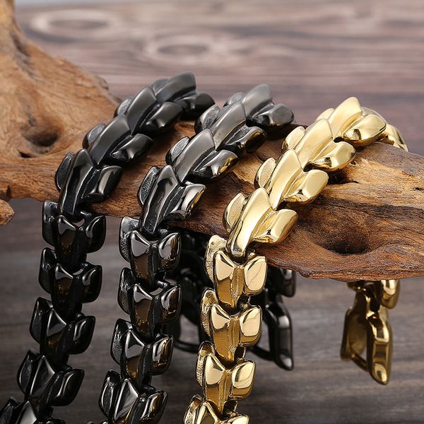 

316l stainless steel solid keel wheat chain bracelet for mens boys xmas gifts jewelry 15mm 8.66'' heavy 96g weight, Black