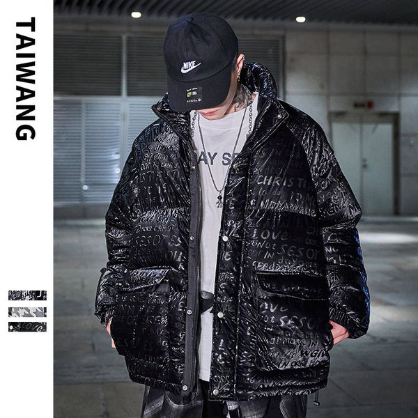 

taiwang men's wear cotton padded 2021 winter youth coat fashion brand thousand bird lattice, Black;white