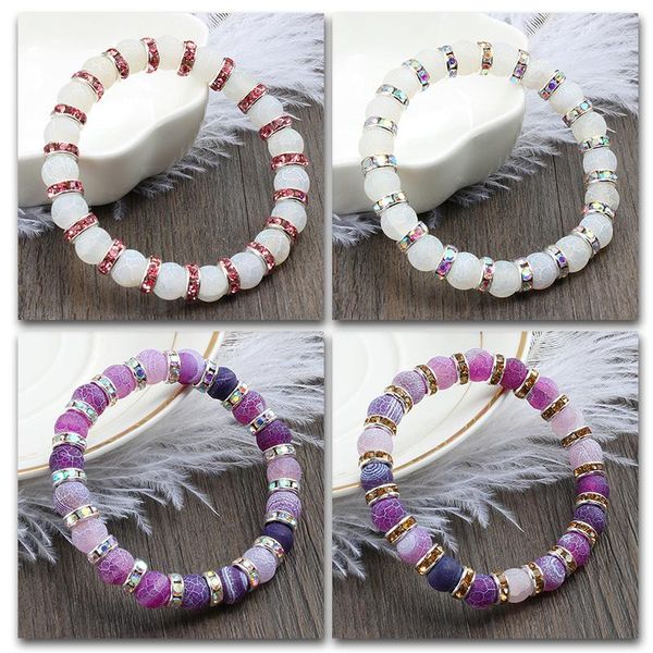 

beaded, strands natural white purple weathered beads bracelet rhinestone circle silver micro inlay bracelets women yoga charm bangle gift, Black