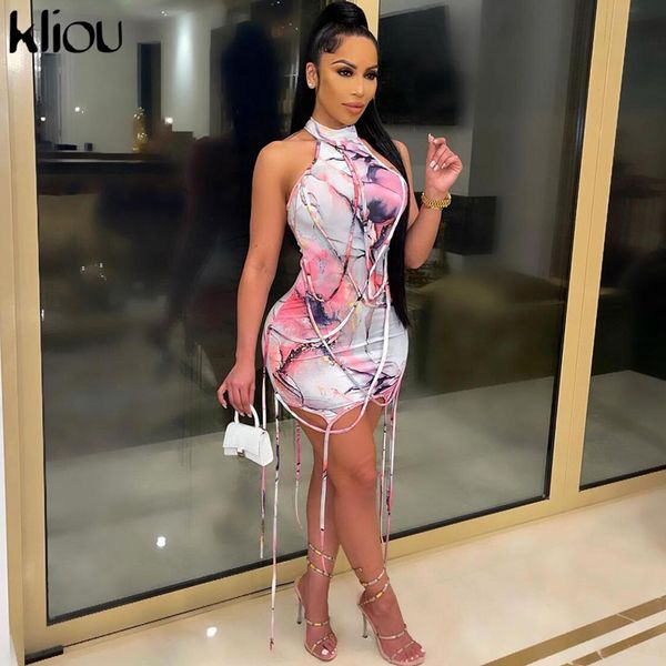 

ribbon printed party wear dress for woman 2021 fashion summer streetwear skinny slim sleeveless clubwear mini dresses, Black;gray