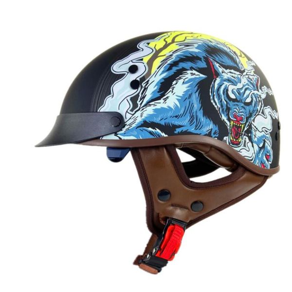 

half helmet cool printed dot face capacete de moto retro scooter motorcycle vintage motorad helm helmets