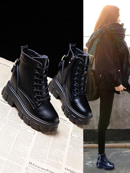 

boots black 2021 fashion women's winter plush bottomed high rise
