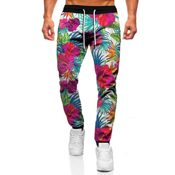 

men's pants autumn clothing sweatpants flower 3d printing trousers for men color fashion casual, Black