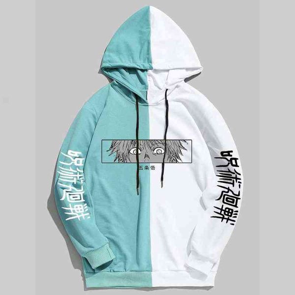 

anime jujutsu kaisen gojo satoru prints hoodie men cartoons warm hoody fleece sweatshirt women fashion plus size tracksuit femme g1214, Black