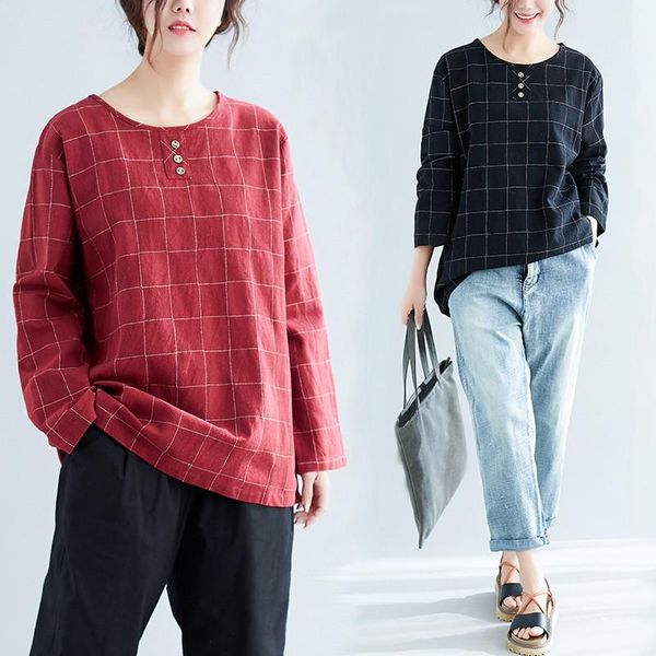 

women's blouses & shirts big size 4xl spring autumn women fashion elegant plaid female ladies plus large cotton linen loose blouse shi, White