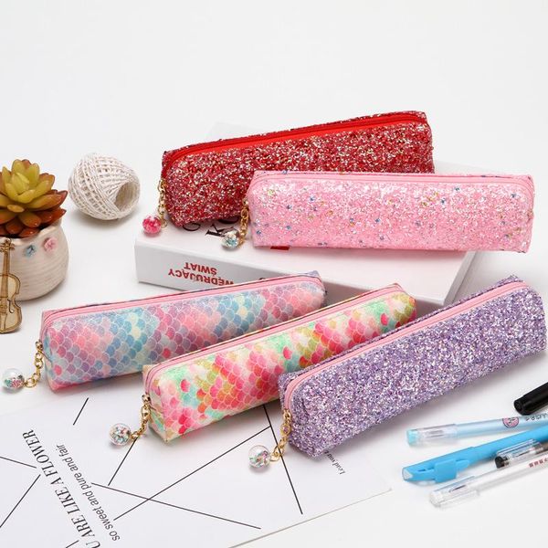 

pencil bags shiny sequins case large-capacity pen cute storage bag for student school supplies korea stationery