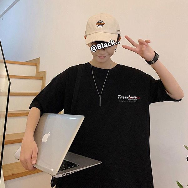 

summer short-sleeved men's t-shirt all-match simple student hip-hop shirt bottoming t-shirts, White;black