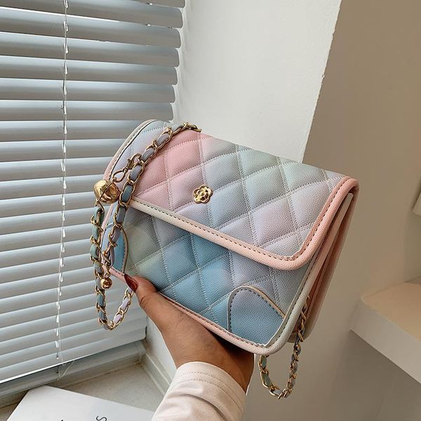 

evening bags 2021 female summer chain luxury trendy shoulder handbags fashion gradient design small lingge pu leather crossbody bag for wome