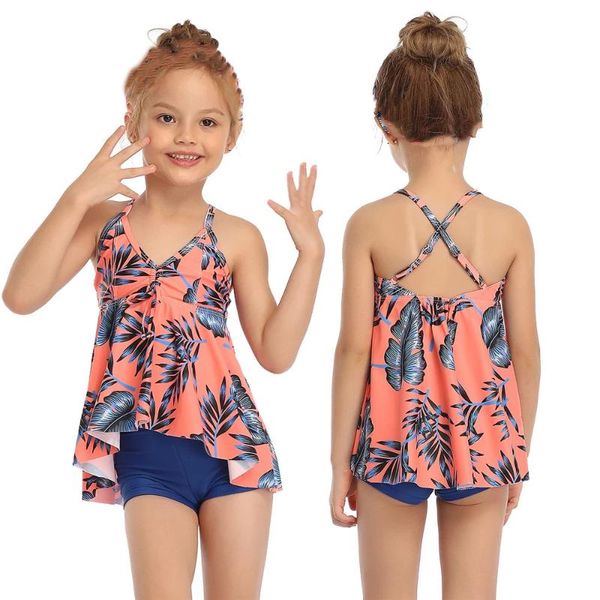 

girls floral swimsuit two-pieces swimwear kids sleeveless summer beachwear children's bathing suit one-piece suits