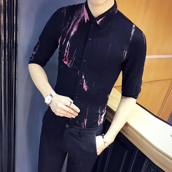 

summer fashion ink jet floral shirt men clothing 2021 simple half sleeve slim fit club/prom tuxedo casual blouse homme men's shirts, White;black