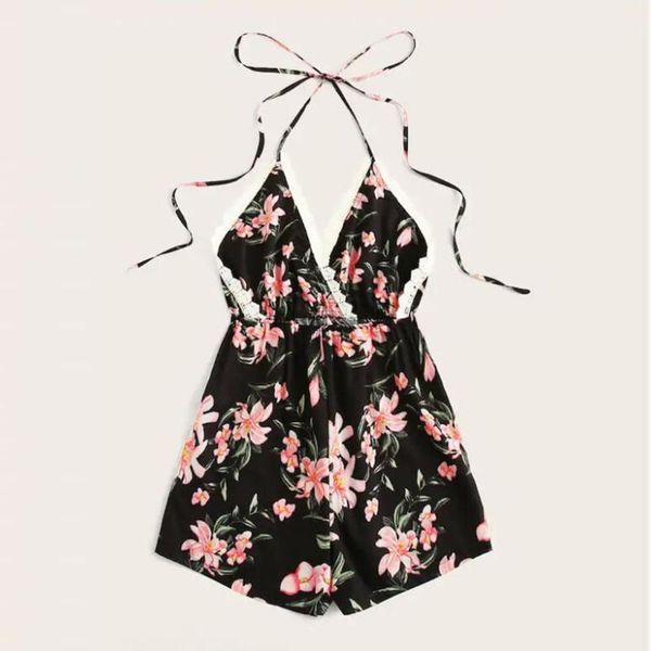 

women's jumpsuits rompers women romper summer bodysuit plus size v-neck sleeveless lace patchwork backless beach playsuits and jumpsuit, Black;white