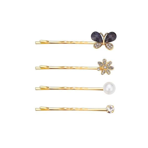 

other chimera cute metal bobby pins 4pcs/set pearl hair clips hairgrip crystal butterfly cat accessories for women girls, Golden;white