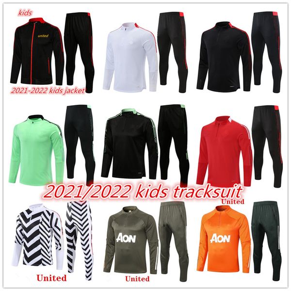 

2021 2022 kids united tracksuit training suit boys martial rashford football long zipper jacket sportswear foot jogging utd soccer, Black