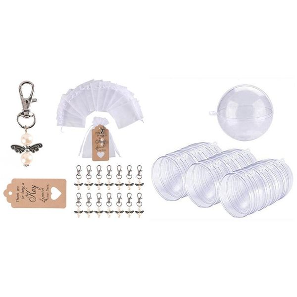 

hooks & rails 30pcs wedding party angel keychain ring key chain diy 70mm christmas tree hanging ball transparent
