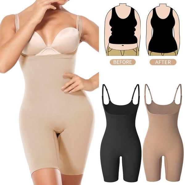 

women seamless bodysuit shapewear full body shaper tummy control slimming sheath abdomen reduce corset bulifter thigh slimmer women's s, Black;white