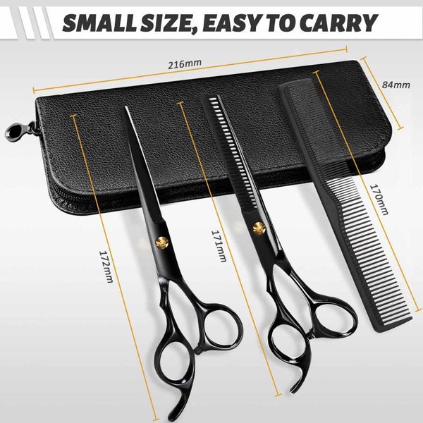 

hair scissors 4 pieces hairdressing set haircut salon styling tools stainless steel barber flat tooth blades for women and men -black